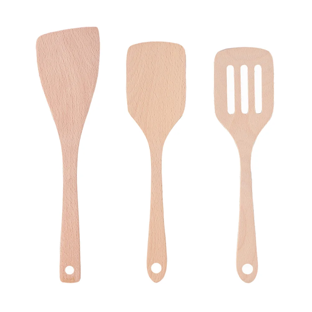 

3pcs Wooden Turner Set Kitchen Utensil Tools Natural Uncoated Wood Ergonomic Handle Cookware For Non-Stick Surfaces