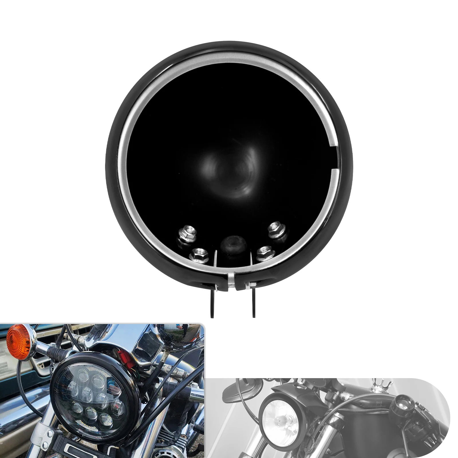 Motorrad 5,75 Zoll Scheinwerfergehäuse Grillabdeckung Glänzend Schwarz/Matt Schwarz für Harley Touring Street Glide Dyna Sportster