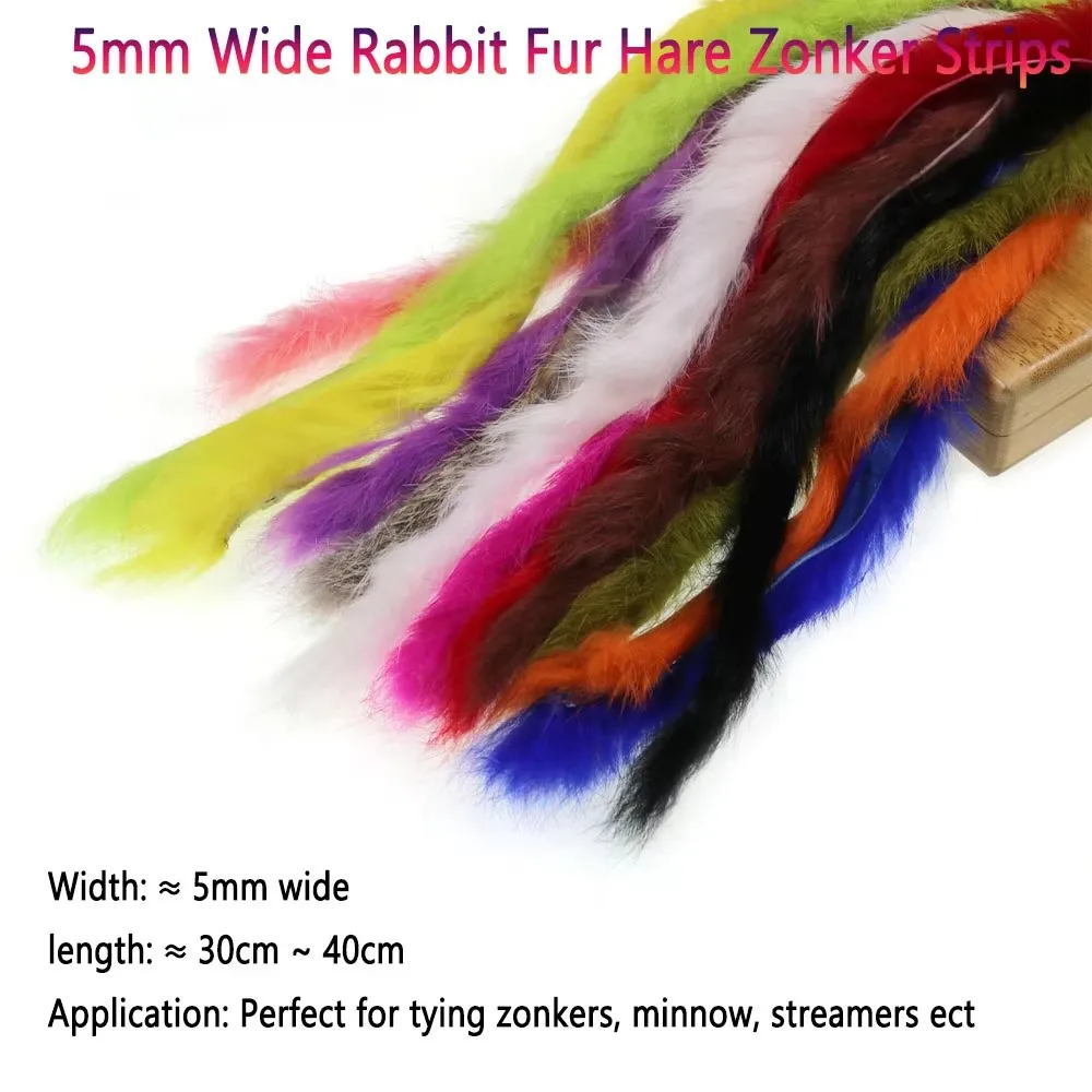 2 Stück 5 mm breite Hasenfell-Zonkerstreifen, Fliegenbindematerial zum Binden von Zonkers, Minnow-Ködern, Streamern, Salzwasser-Angelködern – Detail 2