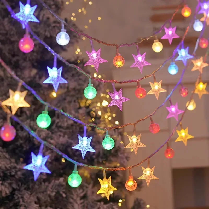 หลากสี LED Star Ball String ไฟแบตเตอรี่กันน้ํา Fairy โคมไฟกลางแจ้งสําหรับ Garden Tree Party งานแต่งงานตกแต่ง
