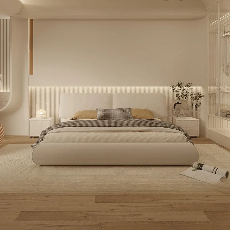 

White Designer Double Bed Wood Nordic Luxury Modern Floor King Double Bed Full Size Sleeping Cama Box Casal Bedroom Furnitures