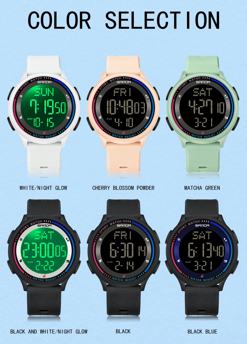 SANDA Herrenuhr, mehrere Funktionen, Outdoor-Sport, Stoppuhr, wasserdicht, digitales Uhrwerk, LED, Herren-Armbanduhr, elektronischer Alarm – Detail 7