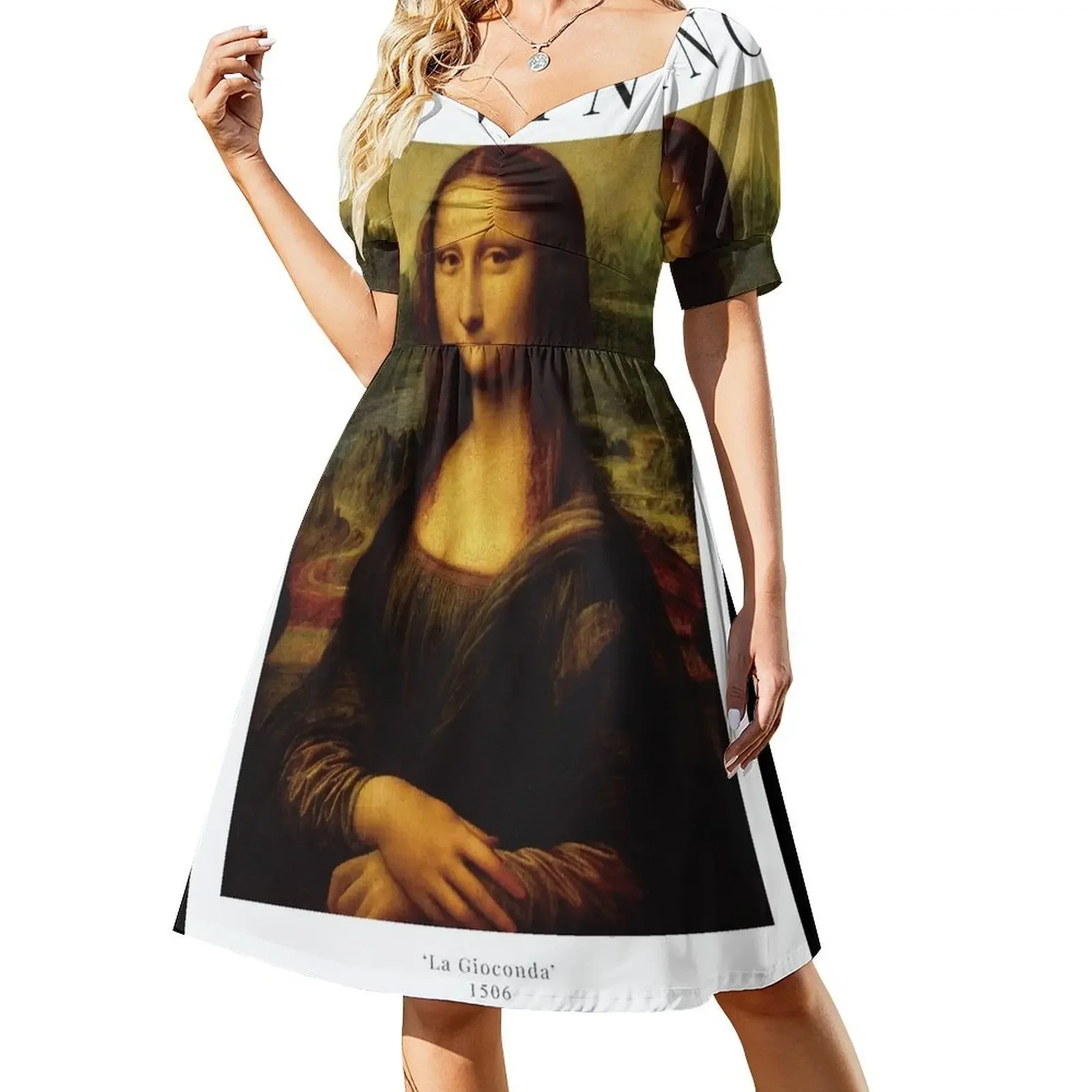 

Monalisa - Leonardo da Vinci - Exhibition Poster Short-Sleeved Dress Elegant gowns elegant chic women dresses promotion