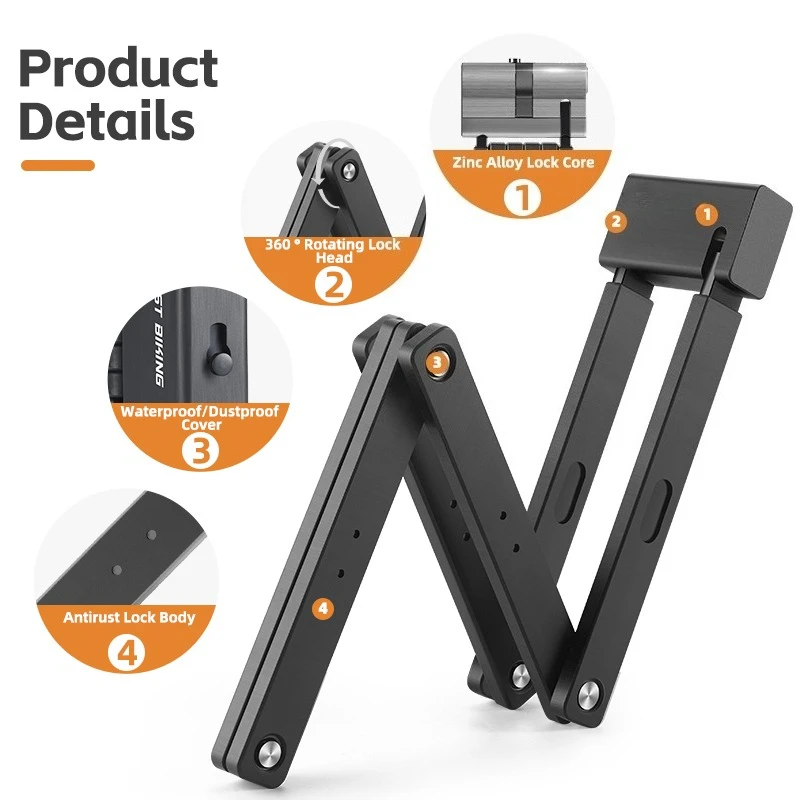Bike Lock Portable Foldable  Anti-Theft Bicycle Scooter Motorcycle Chain Lock Safety Security Cycling Equipment Bike Accessories
