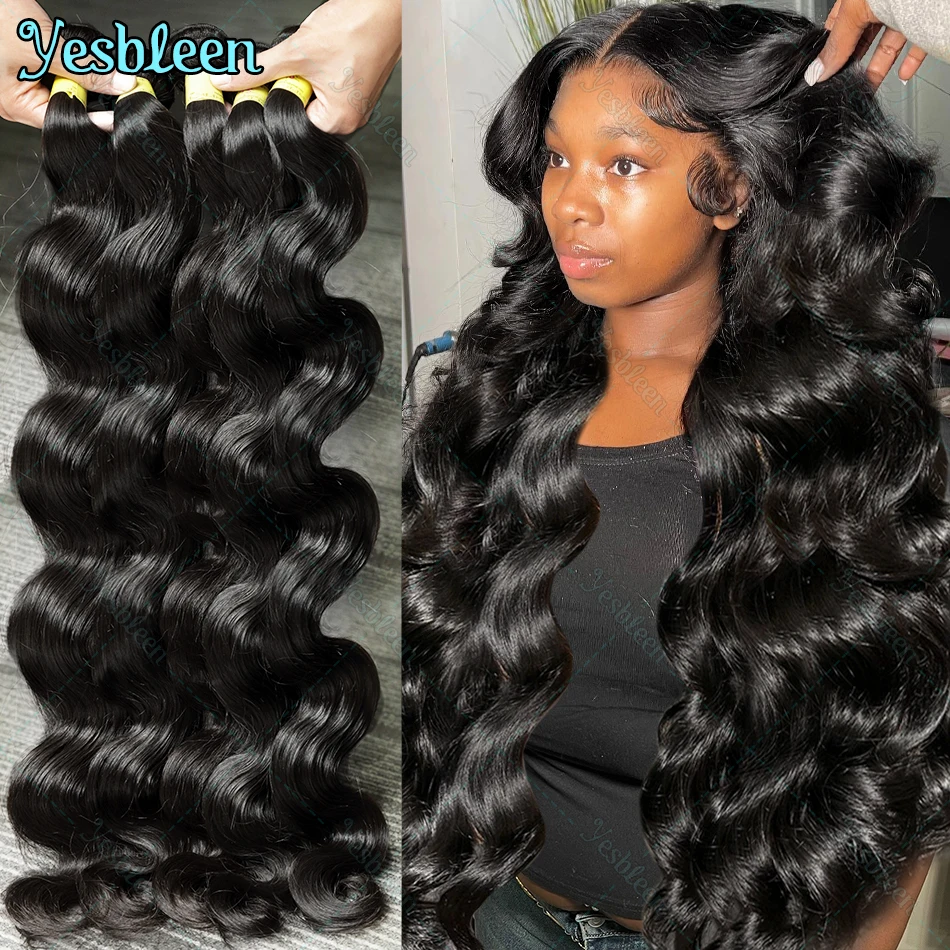 Body Wave Bundles Raw Virgin 100% Human Hair Extensions Quick Weaves 30 34Inch Brazilian Remy Double Weft Water Wave Bundles