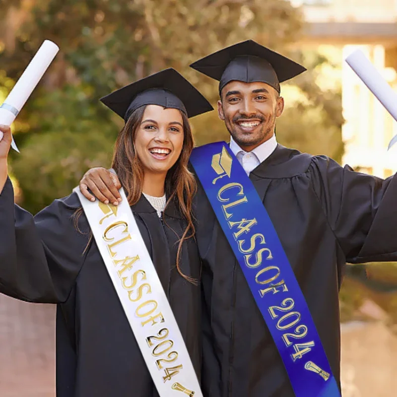 Graduation Decorations Class of 2024 Sash Glitter Blue Black Congratulations Graduation Party Decoration Supplies Favor Gifts