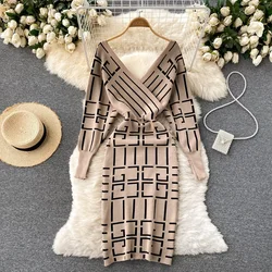 YuooMuoo Brand Fashion Autumn Winter Dress for Women Elegant Long Batwing Sleeve Knitted Bodycon Dress Lady Black Sweater Dress
