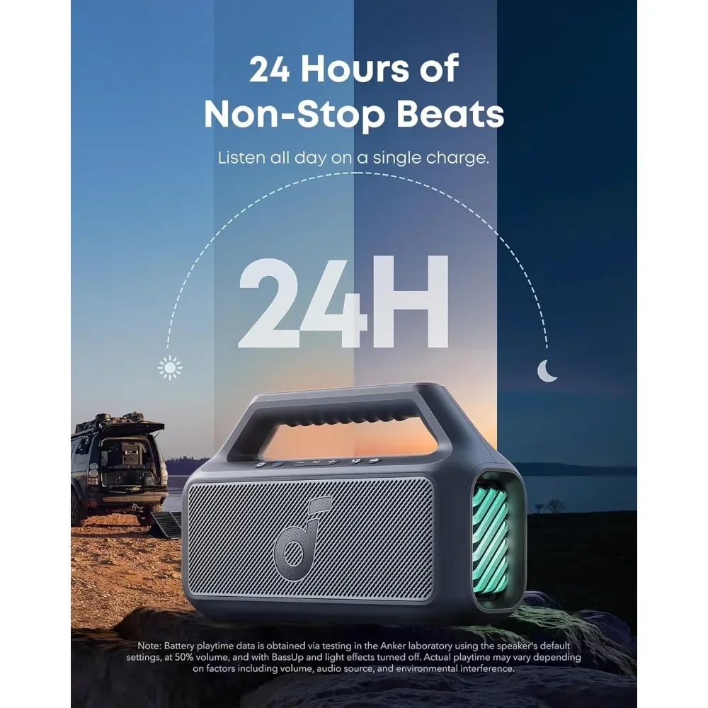 Soundcore Boom 2 قابل للتخصيص بواسطة Anker، مكبر صوت خارجي، 80 وات، مضخم صوت، BassUp 2.0، وقت تشغيل 24 ساعة، IPX7 مقاوم للماء، قابل للطفو، R