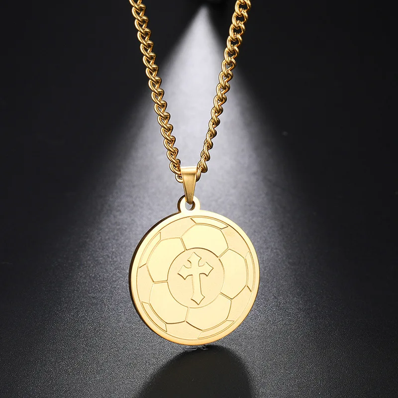 Volleyball Fußball Kreuz Anhänger Edelstahl Männer Frauen Sport Fitness Mode Halsketten Schmuck Verblasst Nicht – Detail 1