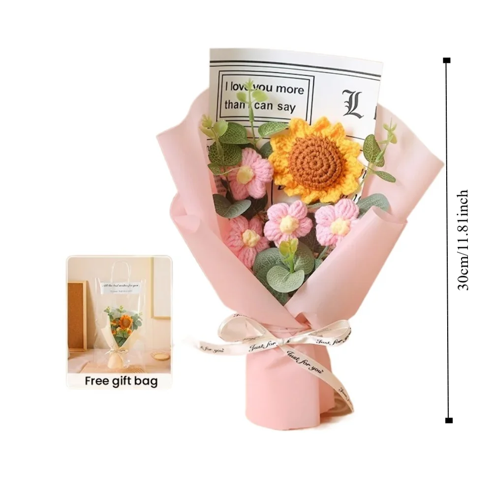 Bouquet Decoration Sunflower DIY Bouquet Cartoon Lovely Sunflower Plush Bouquet Elegant Knitted Knit
