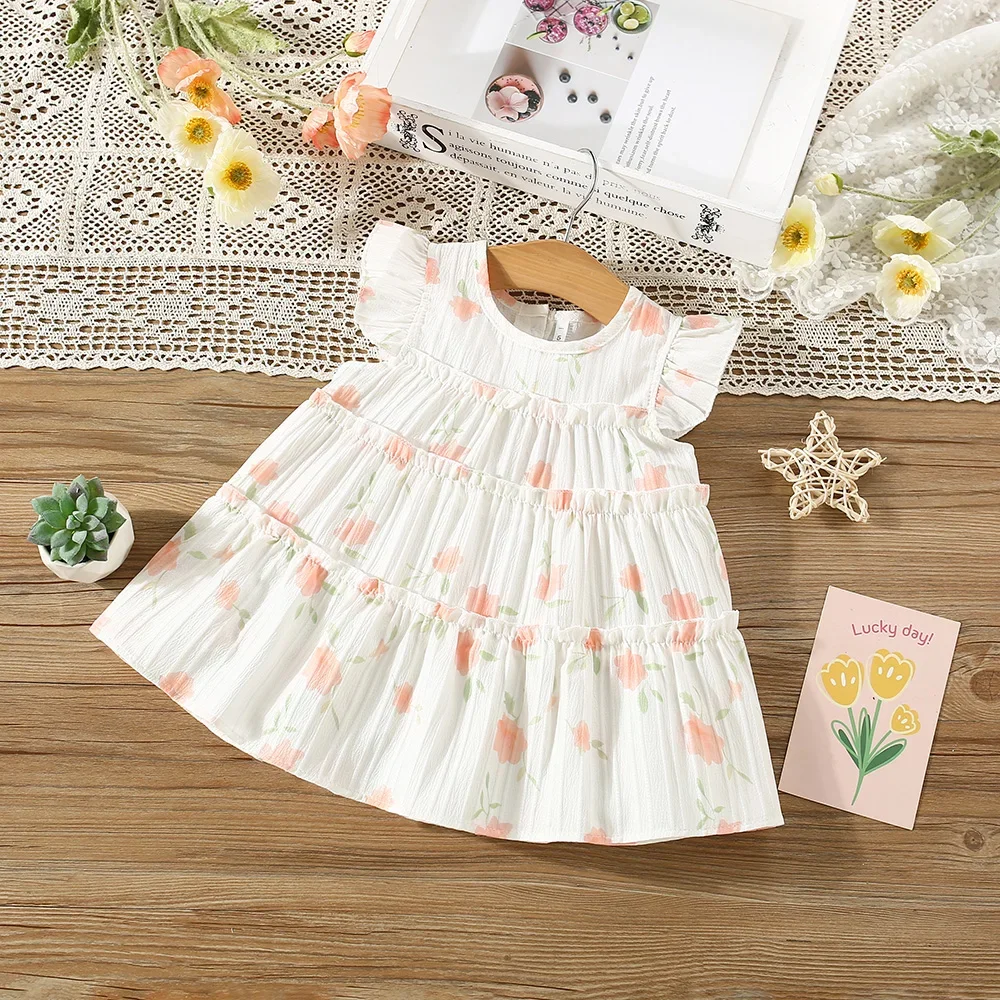 (0-3 Years Old) Summer Baby Girl Cotton Full of Small Flowers Flying Sleeve Dress Cute Princess Dress for Girls