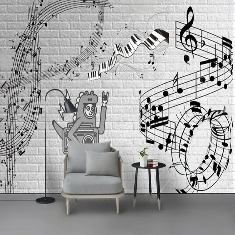 

MU9029 Wallpaper Custom Photo Nostalgic hand-drawn music TV sofa background and wall paintings
