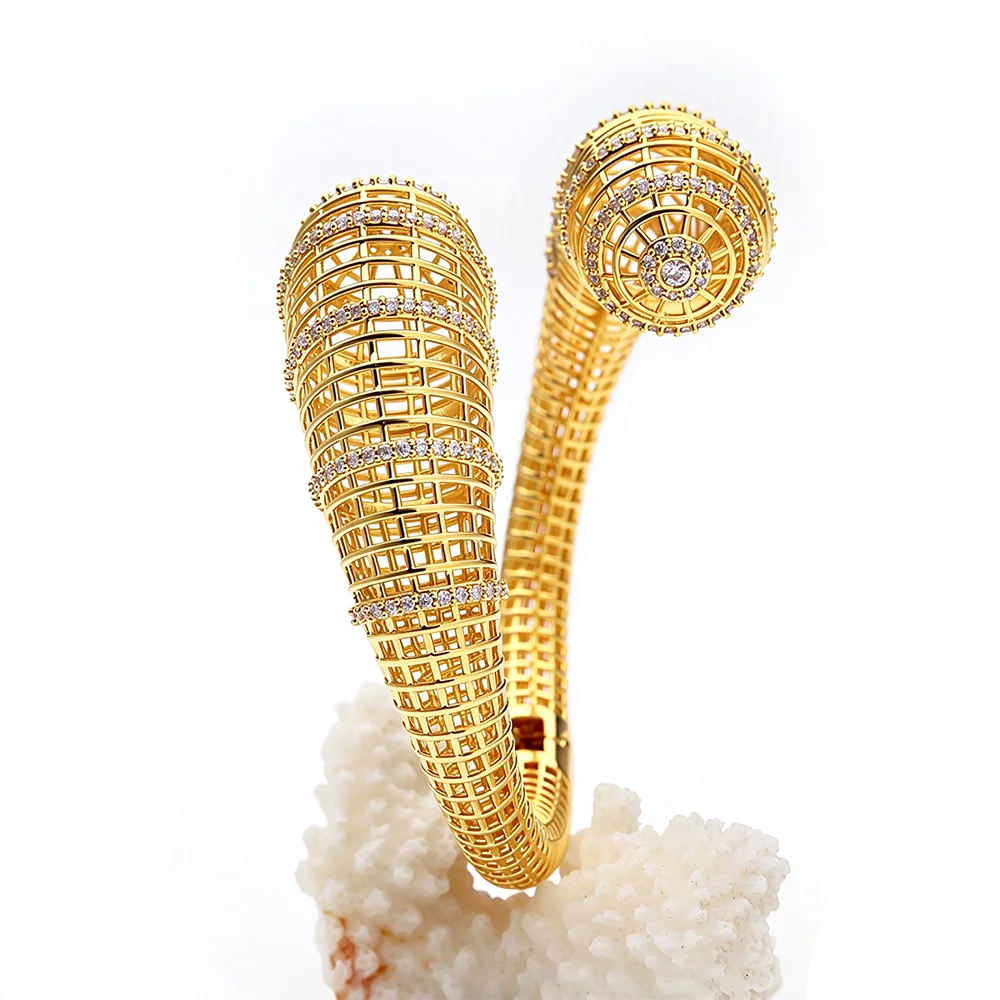 IVOG Women Hollow Mesh Brass Cuff Bangle Inlaid Cubic Zirconia Open Bracelet Trendy Jewelry for Party Daily Wear Gift