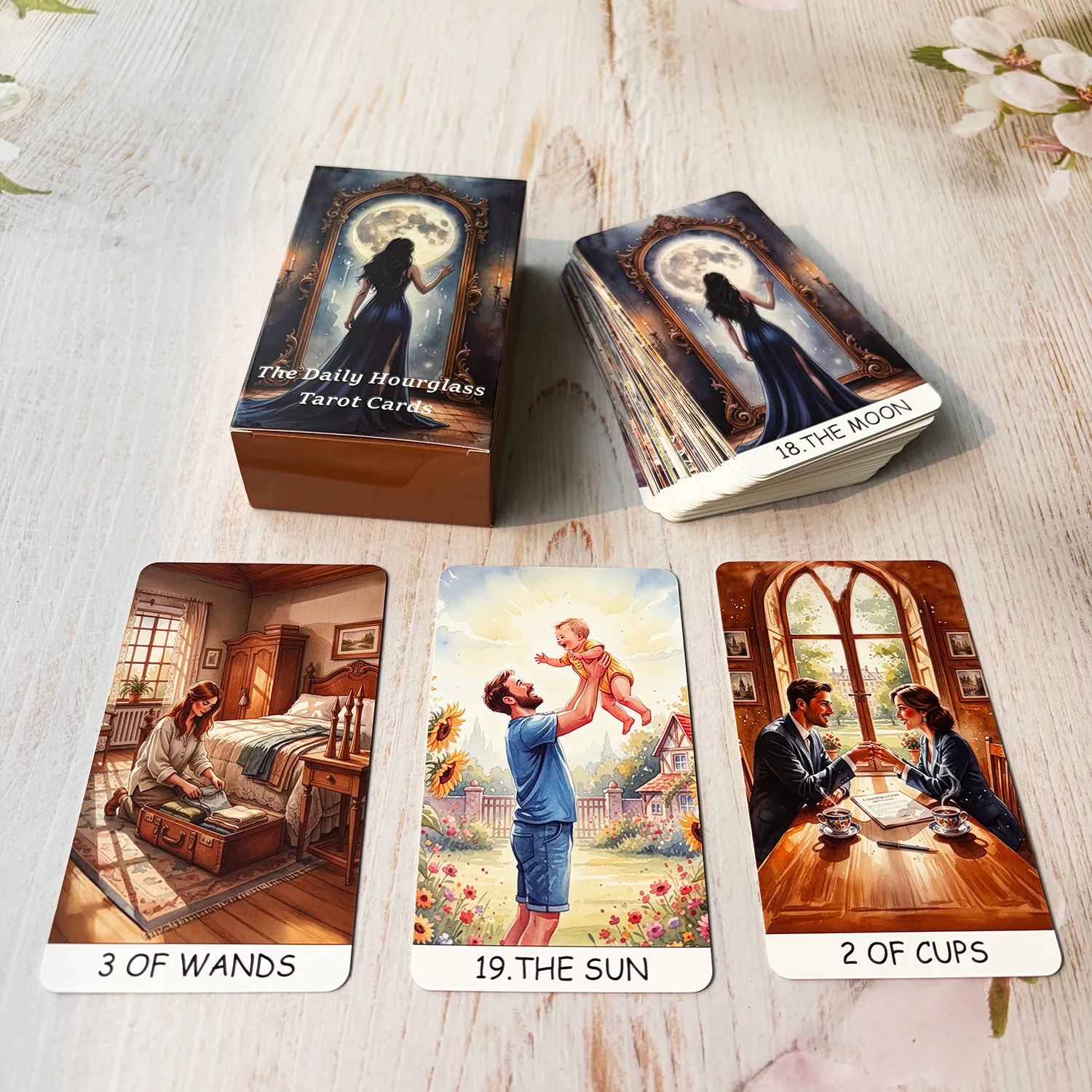 

78 карт Таро 70*120 мм с PDF-руководством на английском, испанском, французском, русском языках: двойные темы — Время, Жизнь и Любовь