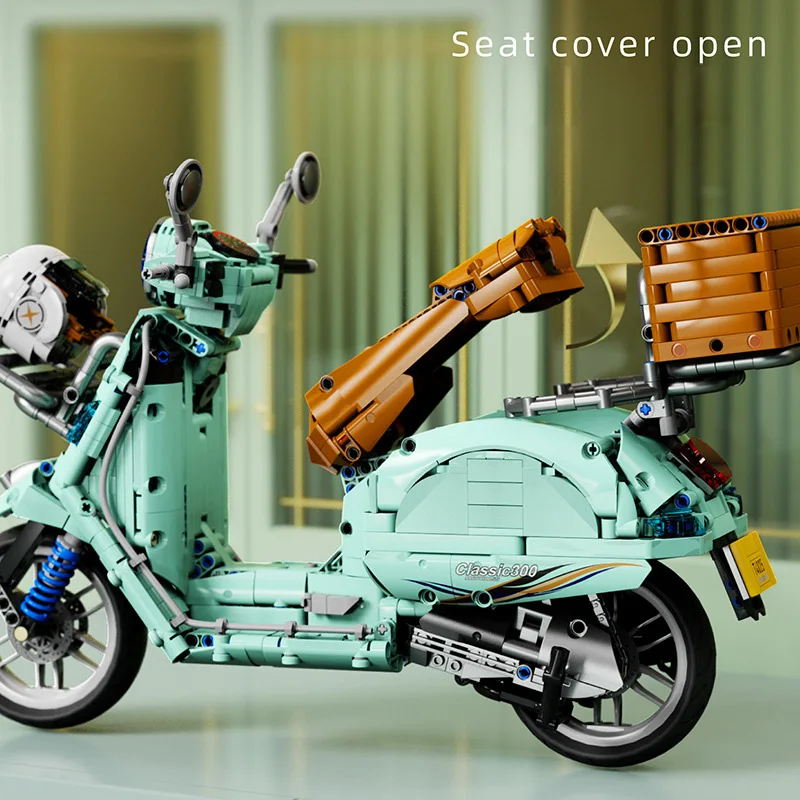 Classic 300 City Vehicle Scooter Pedal Motorcycle Technical Build Block Model Steam Leisure Motor Brick Toy Romantic Motorbike