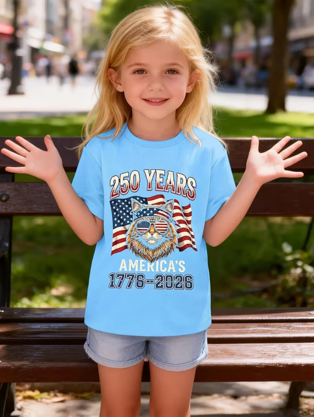 America 250th Birthday Cartoon Cat 250 Years 1776-2026 Unisex Kids T-Shirts Casual Style Unisex Tees Vintage Children's Clothing
