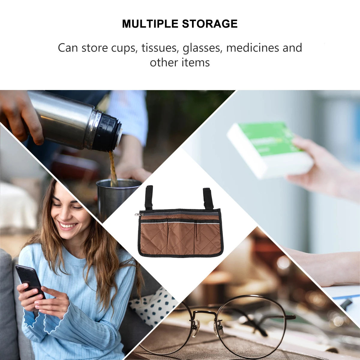 

Wheelchair Storage Bag Coffee Color Durable Portable Wheel Chair Carry Pouch Multiple Storage Suitable Bright Colors Present