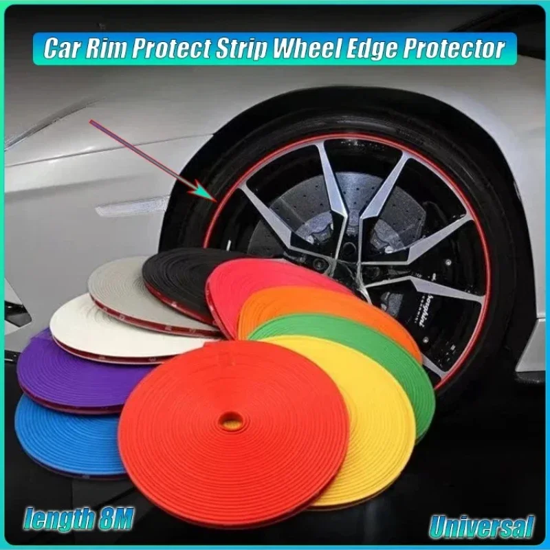 Automotive Wheel Decorative Strip 8M / Roll Colourful Rim Protectors Decorative Line Stickers Rubber Inlays Protective Line