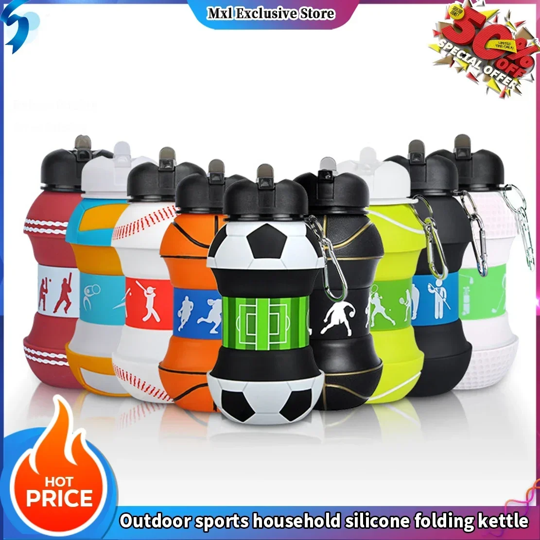 1 PCS Fold Water Bottle Camping Cups Mug Outdoor Sports Basketball Football Tennis Golf School Leakproof Portable Water Bottle