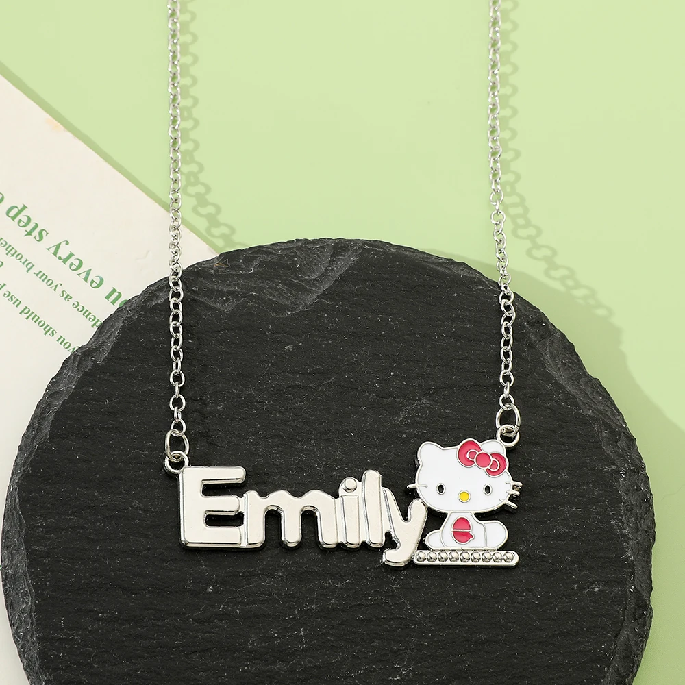 New Sanrio Hello Kitty Necklace Emily Word Pendent Jewelry Anime Chain Cute Hot Girl Accessories Best Friend Birthday Gifts