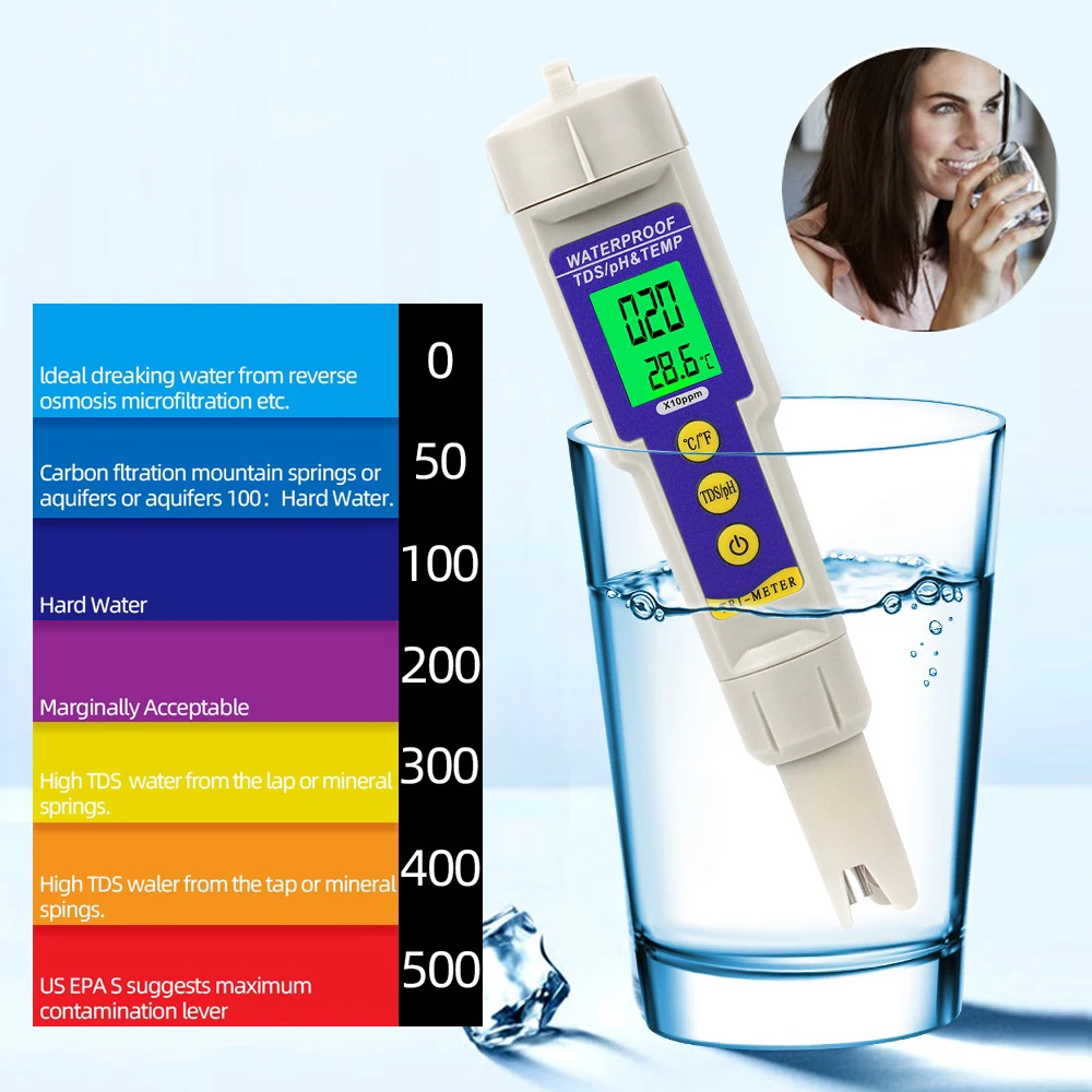 RZ PH Meter TDS Monitor Temperature Meter Digital Water Tester Pen PH/TDS Meter For Pools Drinking Water Aquariums Hydroponic