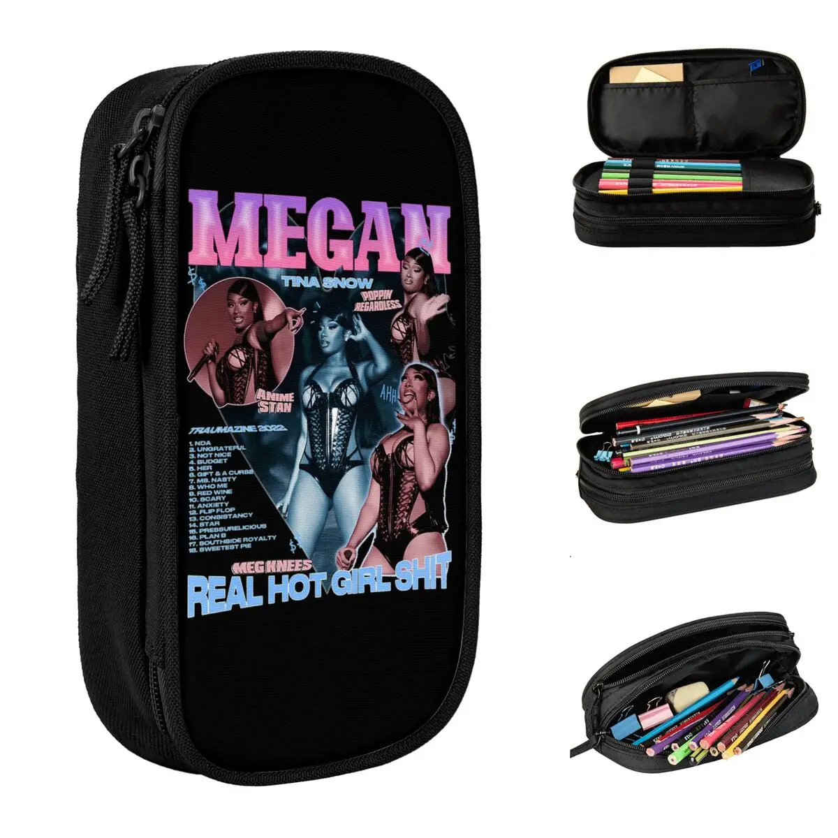 Megan Thee Stallion Hip Hop Rap Pencil Case Double Layer Large-capacity Kids Pencil Case Stationery Gift