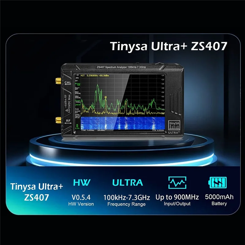 ABLN-ZS-407 Tinysa Ultra Plus Handspektrumanalysator mit ZK06-BM LNA-Verstärker 4 Zoll 100 kHz bis 7,3 GHz Signalgenerator