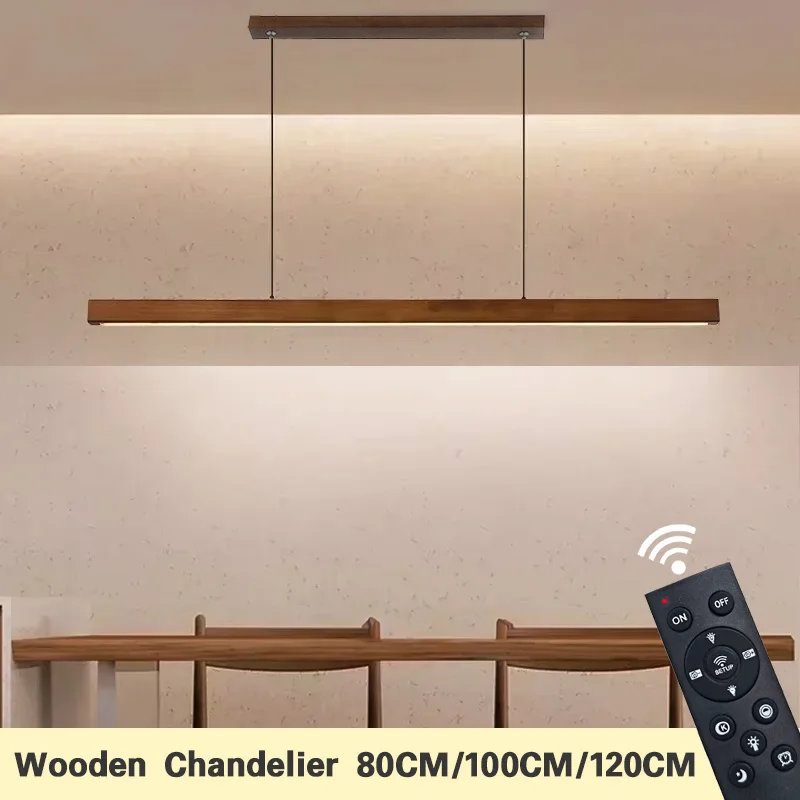 

Modern LED Pendant Light wood Long Strip dining table lamp suspension Chandelier for living dining room kitchen lighting fixture