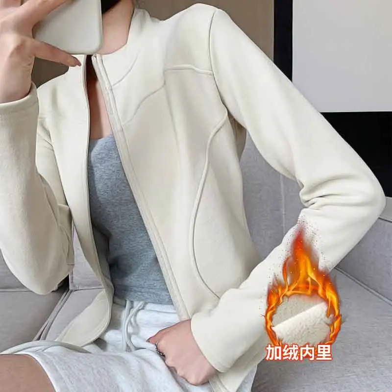 2025 New Autumn and Winter Warm Fit Slimming Long Sleeved Outerwear Windproof Top for Women American Niche Stand Up Collar Jack