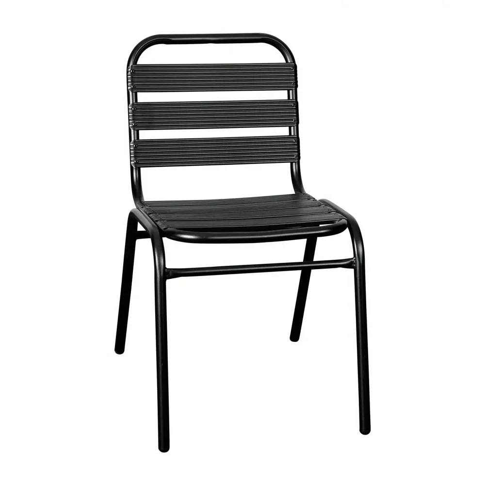 

Commercial Black IndoorOutdoor Restaurant Stack Chair With Triple Slat Back