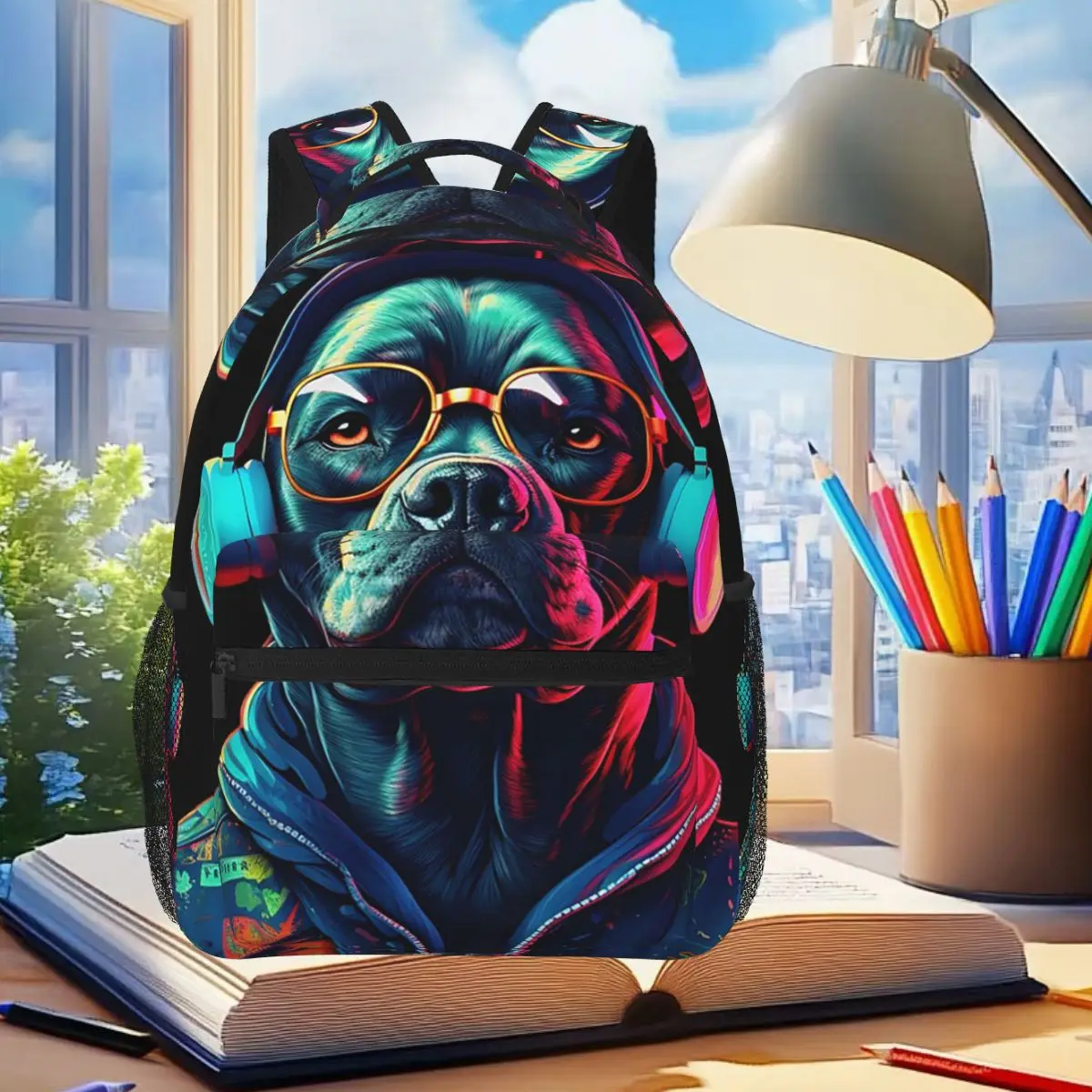 Dog Wearing Headphones And Jacket Backpack Student Boys Girls BookBag Kids School Bag Laptop Shoulder Bags for Men Women