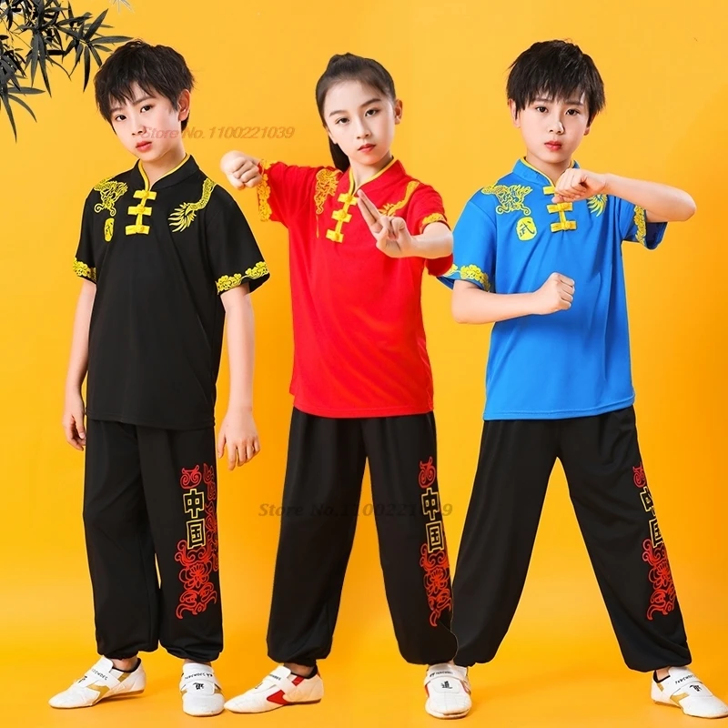 2024 chinese vintage children set dragon print wushu kung fu clothing martial arts shirt+pants suit sports training exercise