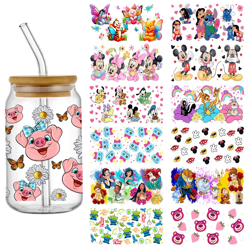 

Дисней анимационный фильм принцесса 16 унций УФ DTF чашка обертка переводная наклейка водостойкие переводные наклейки для бутылки 16 унций DIY на заказ