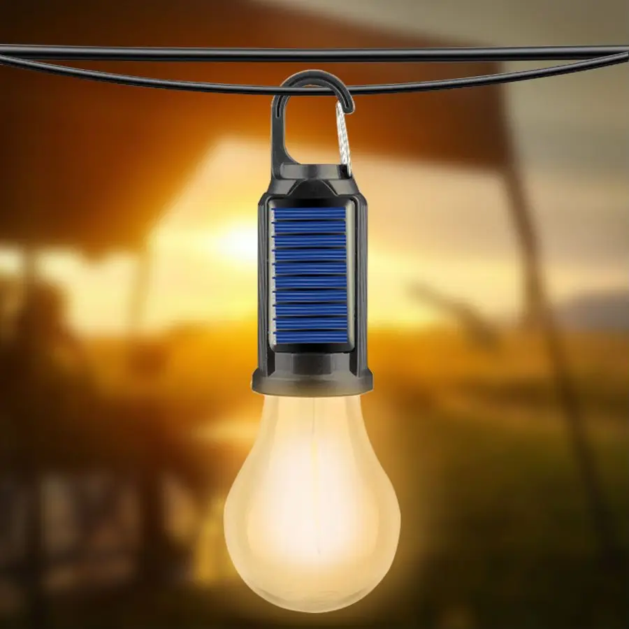 Rechargeable LED Camping Light Outdoor Camping Hanging Type-C Charging Retro Bulb Lights 3 Light Modes Solar Hanging Tent Lamp