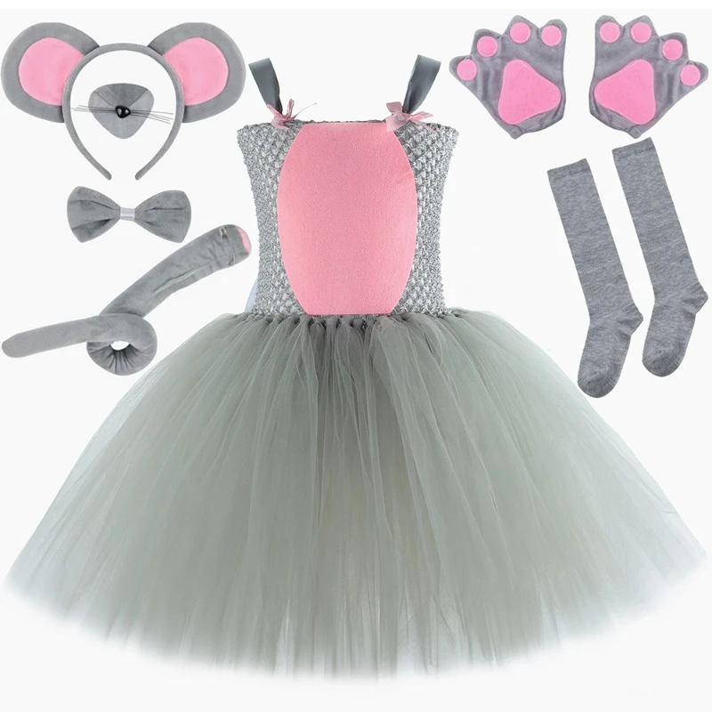 

Baby Girls for Pink Gray Rat Costumes Grey Mouse Ballet Tutu Dress for Kids Animal Mice Halloween Fancy Outfits Birthday Clothes