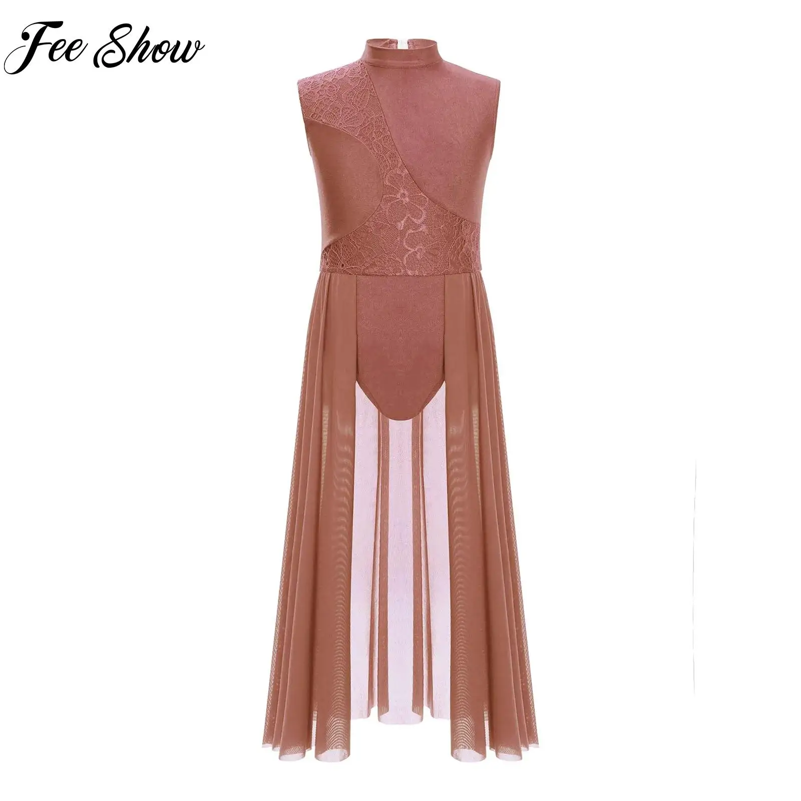 

Children Girls Sleeveless Lyrical Modern Dance Dress Fashion Floral Lace Leotard Dress for Ice Skating Dance Ballerina Dancewear