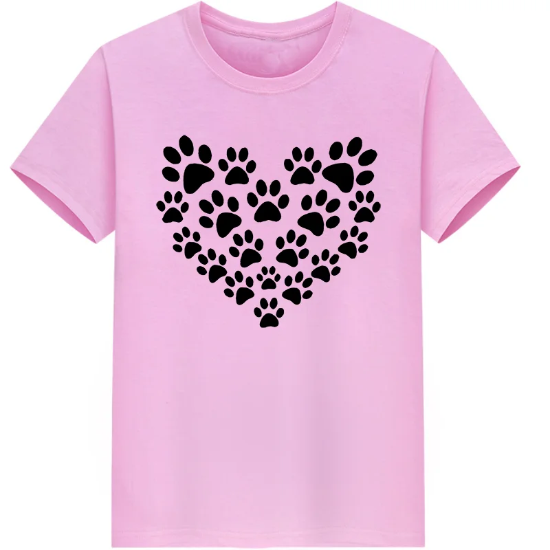 Summer Women Heart-shaped Dog Foot Funny Graphic Print Dog Lover Crewneck Short Sleeve Harajuku Casual Daily Aesthetic Style Tee