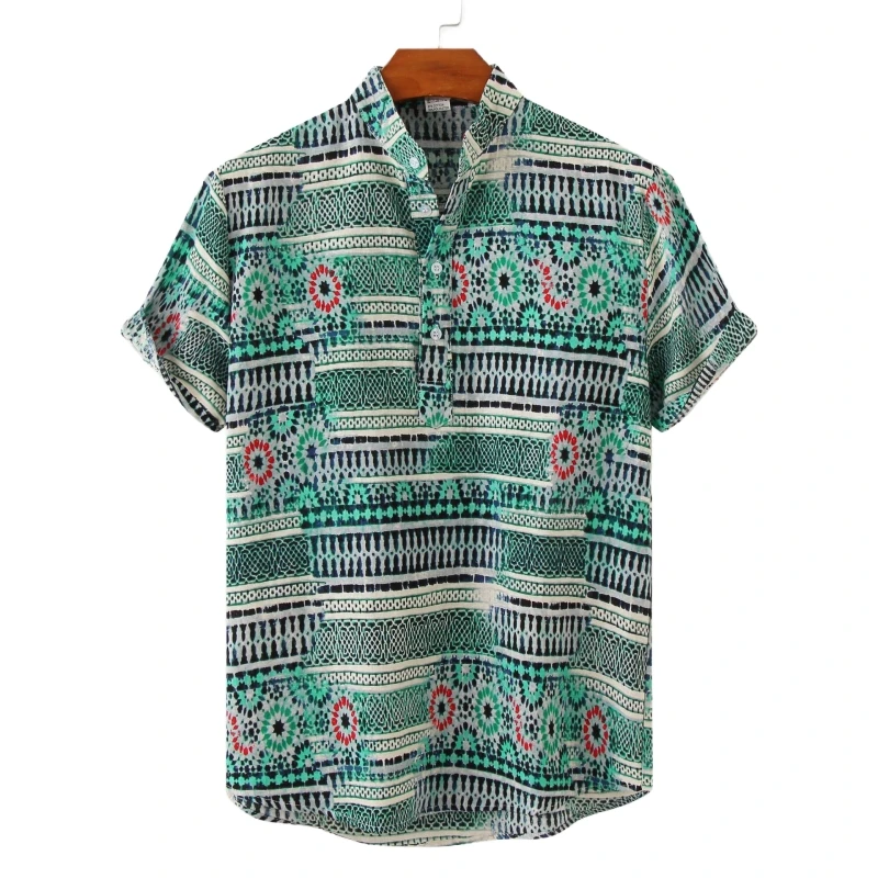 Hawaiian Short Sleeve Shirt Man Shirts High Quality 2024 Luxury Clothing Men\'s Linen Beach Tiki Fashion Blouses Social T-shirts