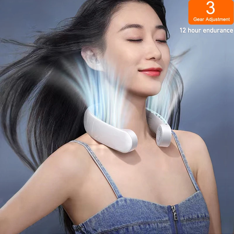 New Neck Fan Portable Bladeless Hanging Neck Silicone Rechargeable Air Cooler 3 Speed Summer Carry With You Sports Fans