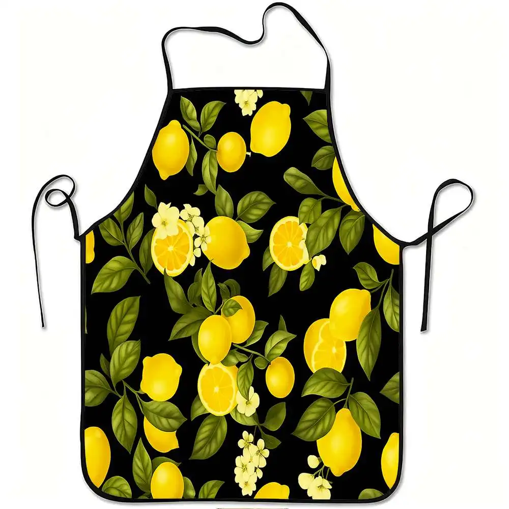 Apron Kitchen Kitchen Baking Apron A lemon fruit and floral design apron made of durable and easy-to-clean polyester with an