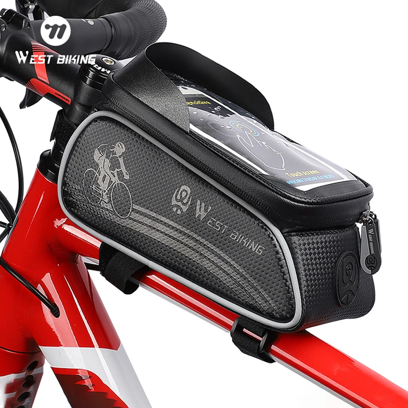 

WEST BIKING Велосипедная сумка Велосипедная верхняя передняя трубчатая рама Сумка Водонепроницаемая 6,5-дюймовая сумка для хранения телефона Сумка для шоссейного велосипеда MTB с сенсорным экраном
