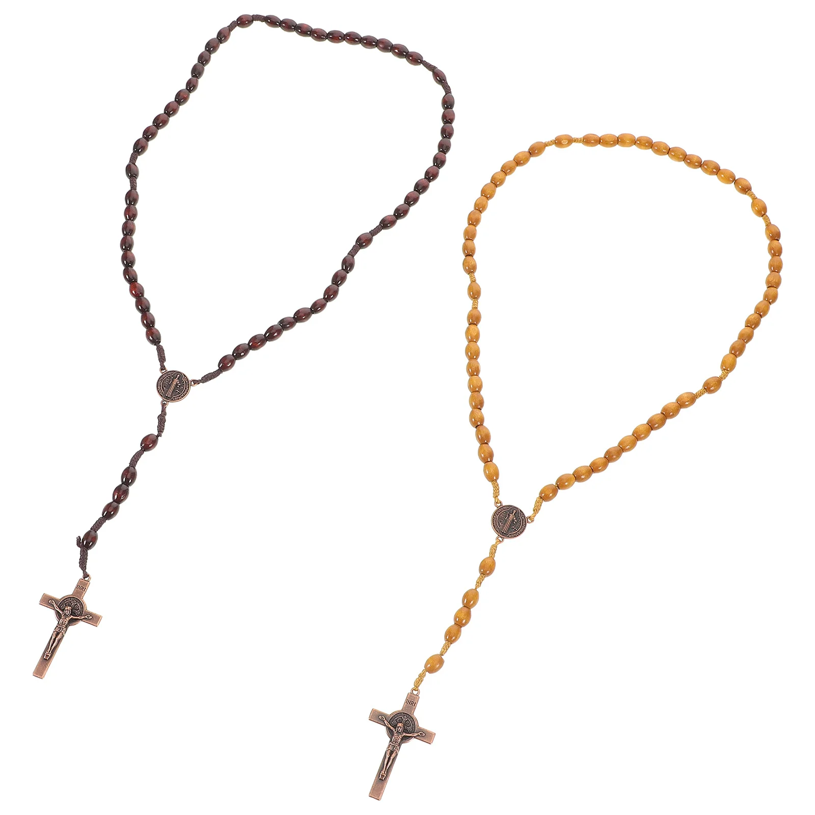 

2 шт. стильное деревянное ожерелье-четки тщательное мастерство прочный деревянный крест кулон легкий подарок для путешествий