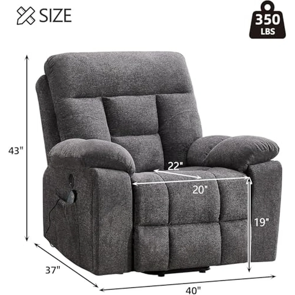 Large Power Lift Recliner Chair with Massage and Heat for Elderly Big and Tall People Overstuffed Wide Recliners with 2