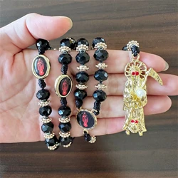 Holy Death's Necklace, Rosary Style. Collar de la Santa Muerte estilo Rosario Gift for Men Women