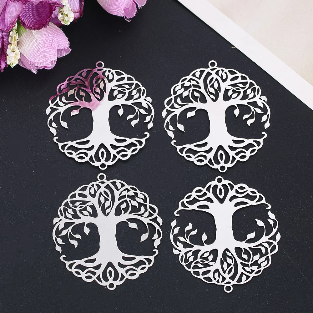 1pc Skeletonized Tree of Life Pendant Stainless Steel Trim DIY Necklace Bracelet Earrings Supplies Room Decoration Accessories