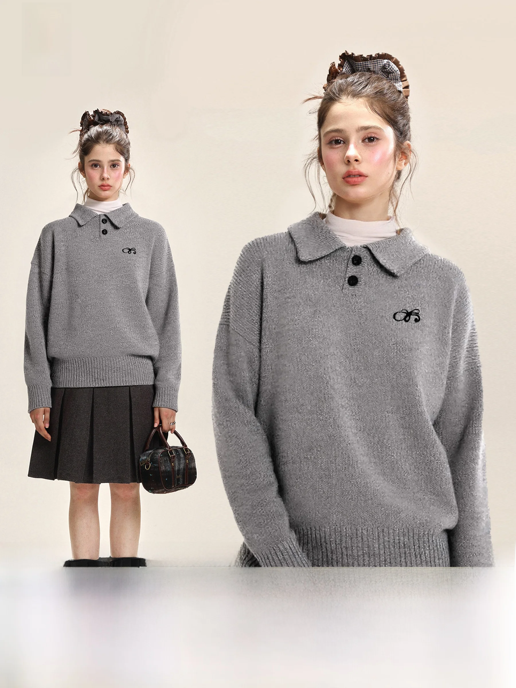 

Loose Fit Ne Knitwear Women's Casual Winter Sweater ey Embroidered Comfortable Soft Long Sve T-irt Sle