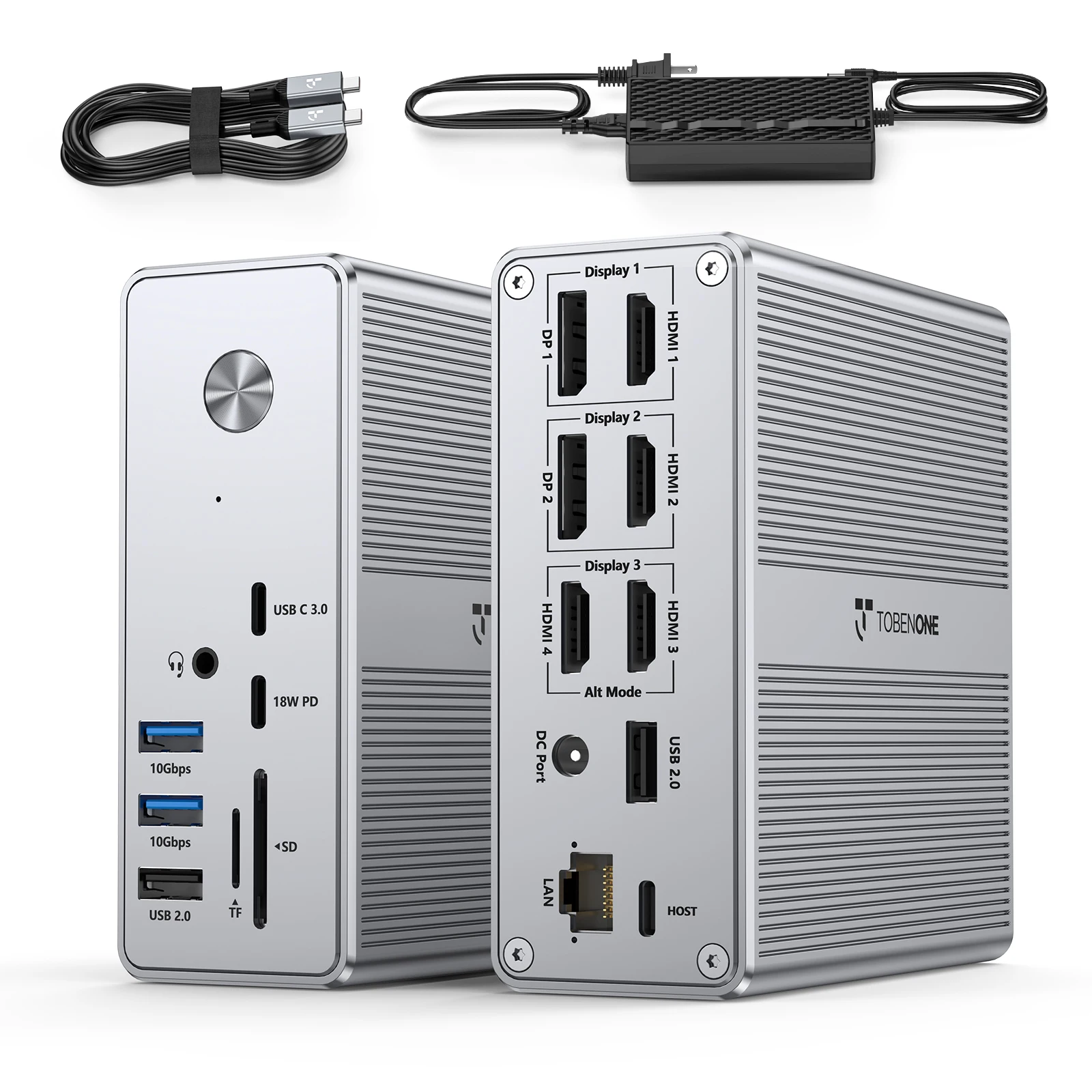 

Док-станция 18 в 1 DisplayLink с зарядным устройством 120 Вт для Thunderbolt 4/3, Φ Windows, MacBook(4 USB, 2 USB-C, Ethernet,SD/TF