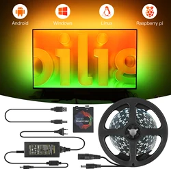 Ambient Android TV PC senny ekran synchronizacji kolorów 5V USB LED pasek Monitor komputerowy podświetlenia adresowalny WS2812b LED Strip 1-5m zestaw