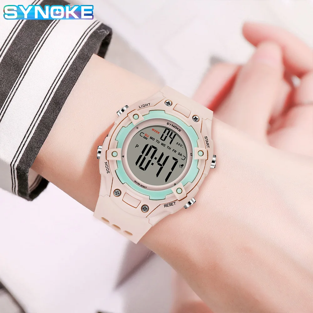 Synoke Digital Watches Lady Sports Luminous Multifunction Waterproof Chrono Wristwatch Outdoor Girls Fashion Student Watch