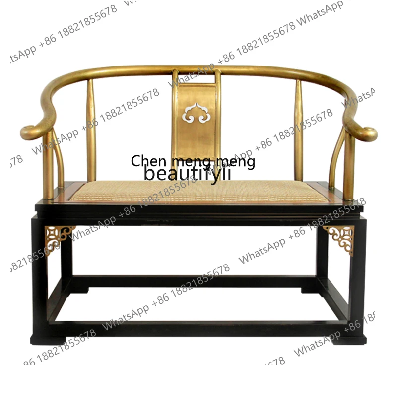 

X New Chinese Style Armchair Palace Chair Living Room round-Backed Armchair Metal Light Luxury Antique Zen Meditation Chair